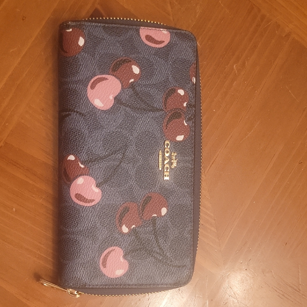Coach Blue and Pink Cherry Pattern Wallet